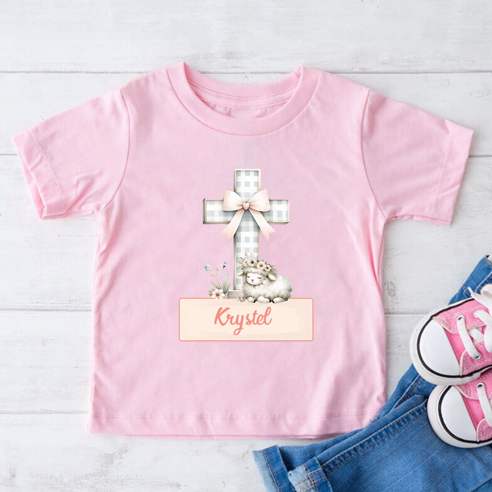 Personalized Cross Sheep Christian Kid T-Shirt