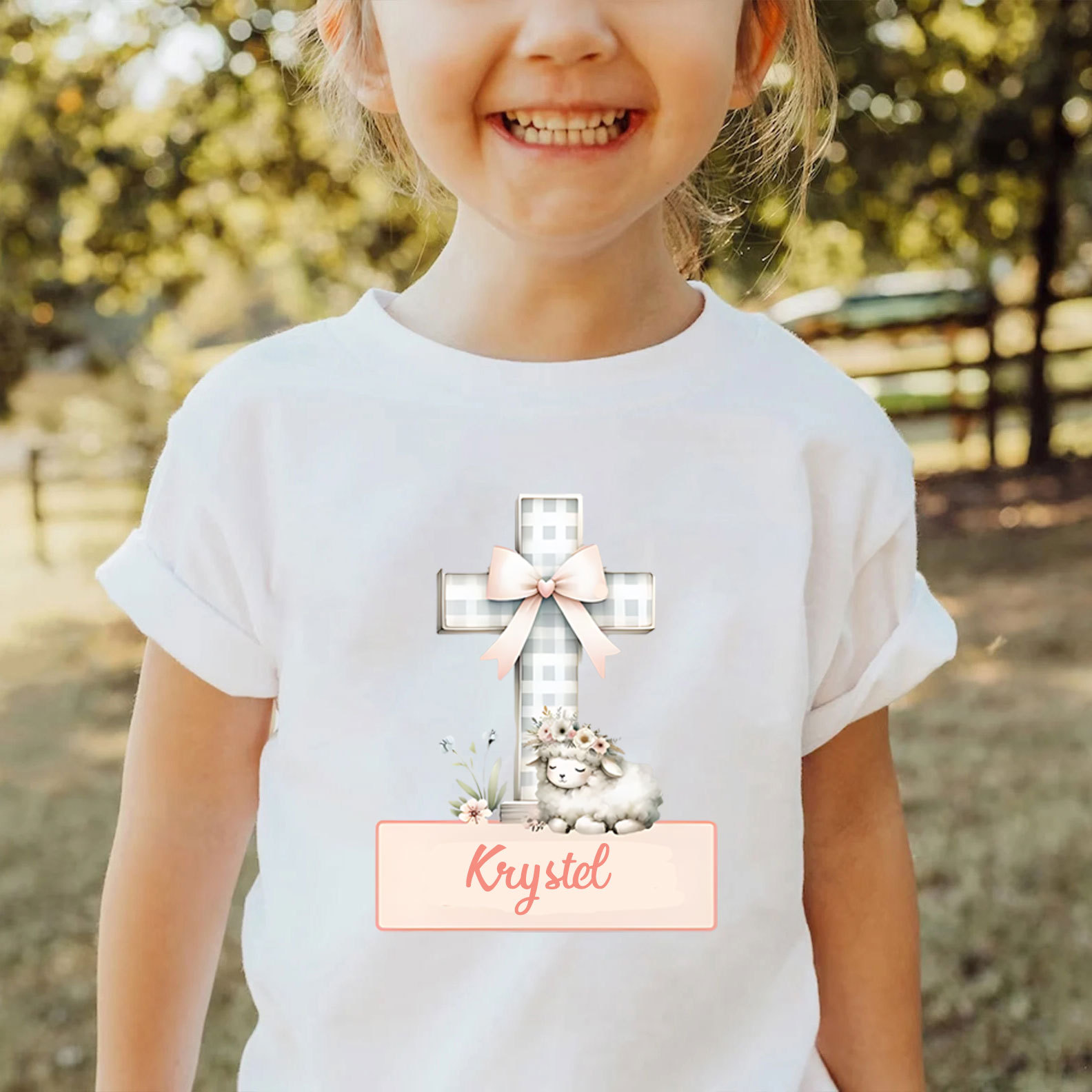 Personalized Cross Sheep Christian Kid T-Shirt