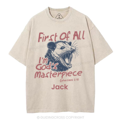 Personalized First Of All I'm God's Masterpiece Christian Washed T-Shirt