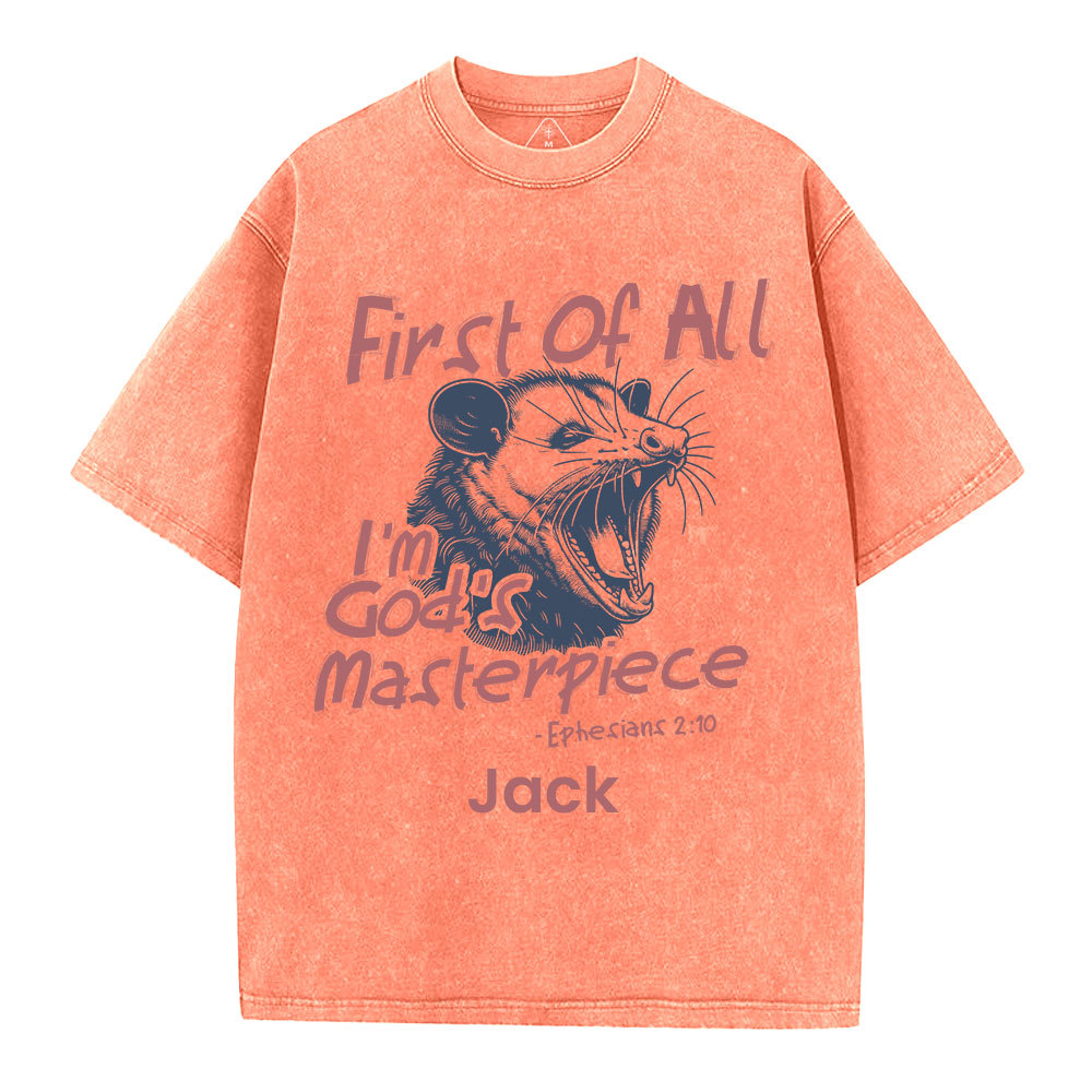 Personalized First Of All I'm God's Masterpiece Christian Washed T-Shirt
