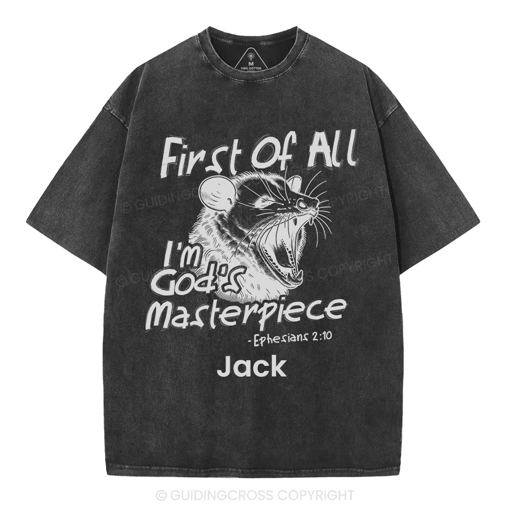 Personalized First Of All I'm God's Masterpiece Christian Washed T-Shirt