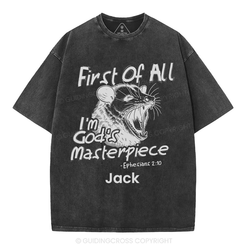 Personalized First Of All I'm God's Masterpiece Christian Washed T-Shirt