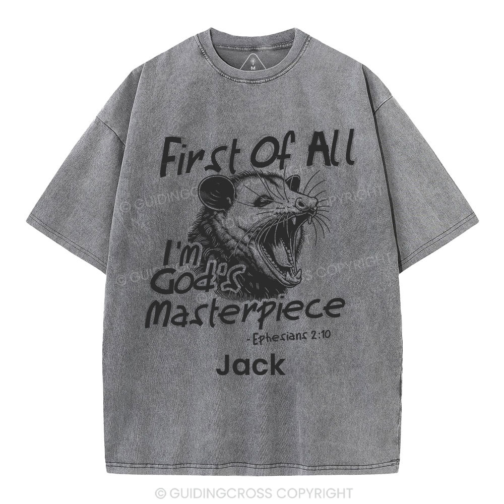 Personalized First Of All I'm God's Masterpiece Christian Washed T-Shirt