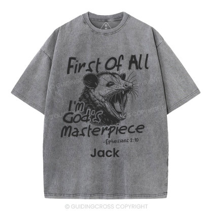 Personalized First Of All I'm God's Masterpiece Christian Washed T-Shirt