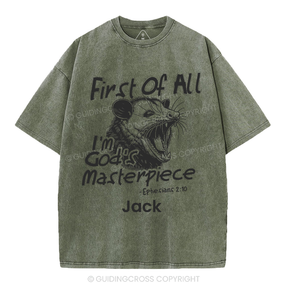 Personalized First Of All I'm God's Masterpiece Christian Washed T-Shirt