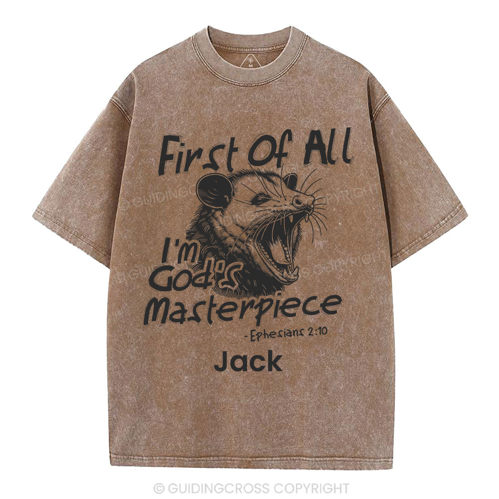 Personalized First Of All I'm God's Masterpiece Christian Washed T-Shirt