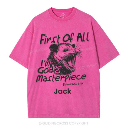 Personalized First Of All I'm God's Masterpiece Christian Washed T-Shirt
