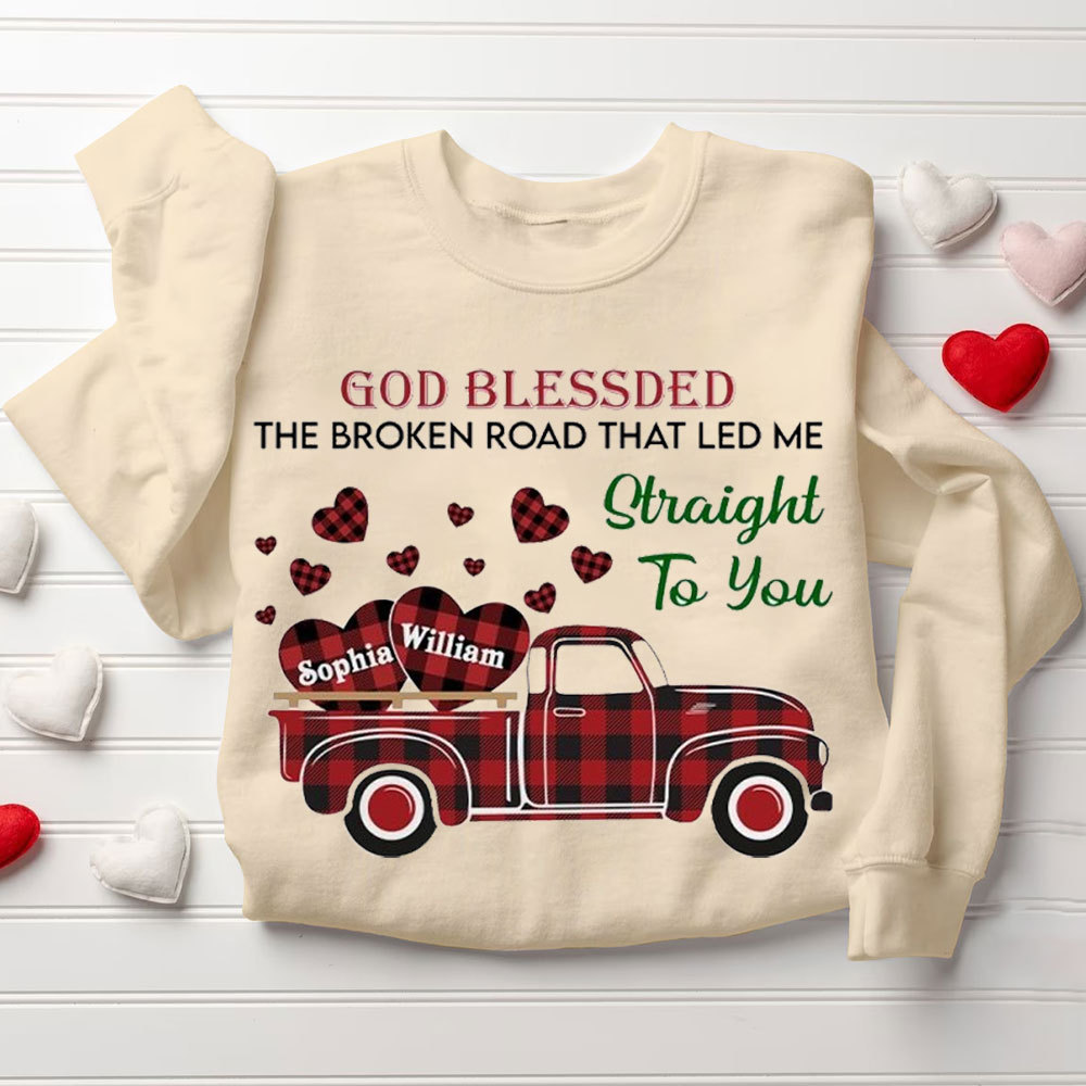 Personalized God Blessed The Broken Road That Led Me To Straight To You Christian Couple Sweatshirt