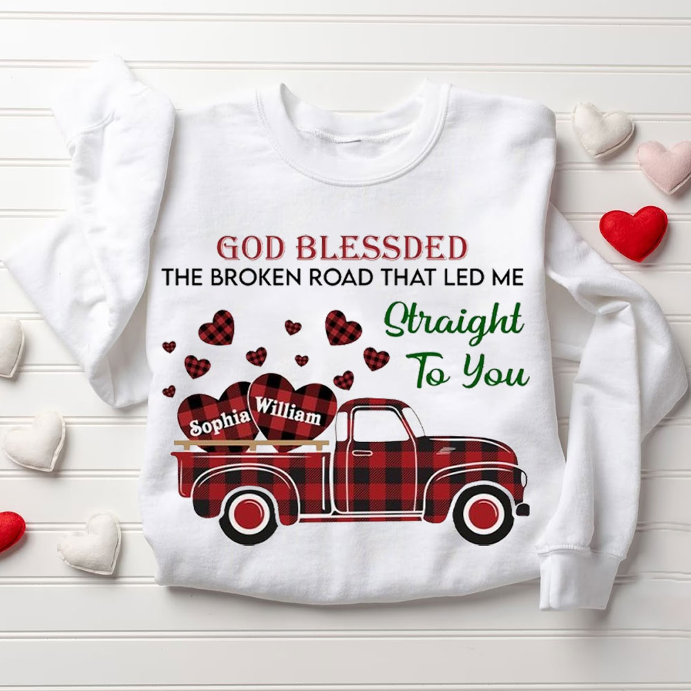 Personalized God Blessed The Broken Road That Led Me To Straight To You Christian Couple Sweatshirt