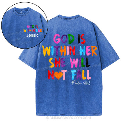 Personalized God Is Within Her She Will Not Fall Christian Washed T-Shirt