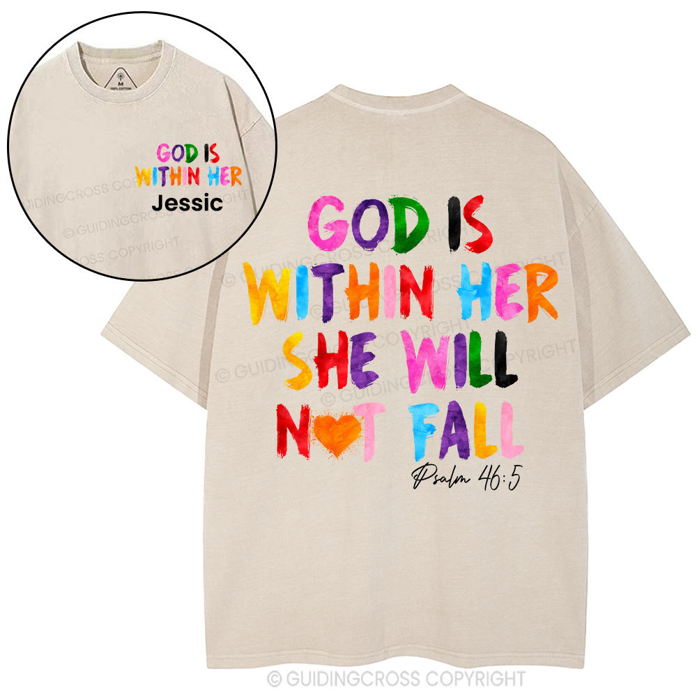 Personalized God Is Within Her She Will Not Fall Christian Washed T-Shirt