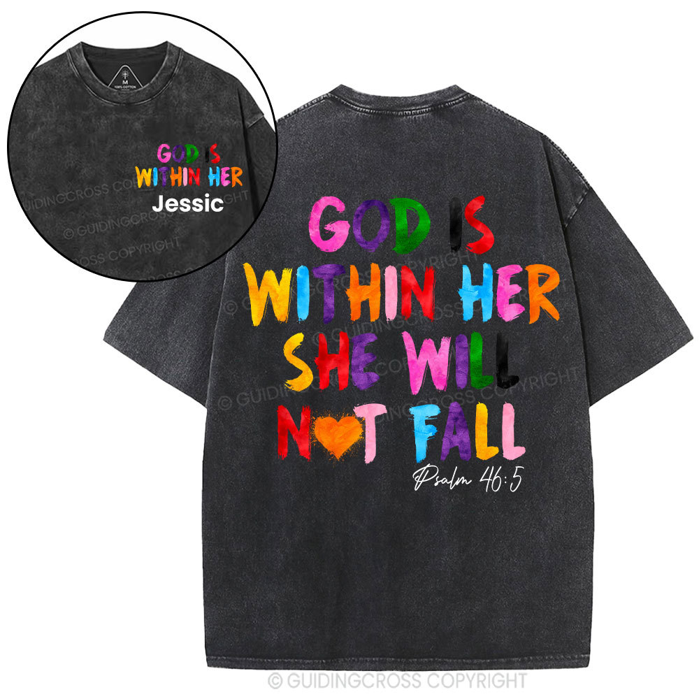 Personalized God Is Within Her She Will Not Fall Christian Washed T-Shirt
