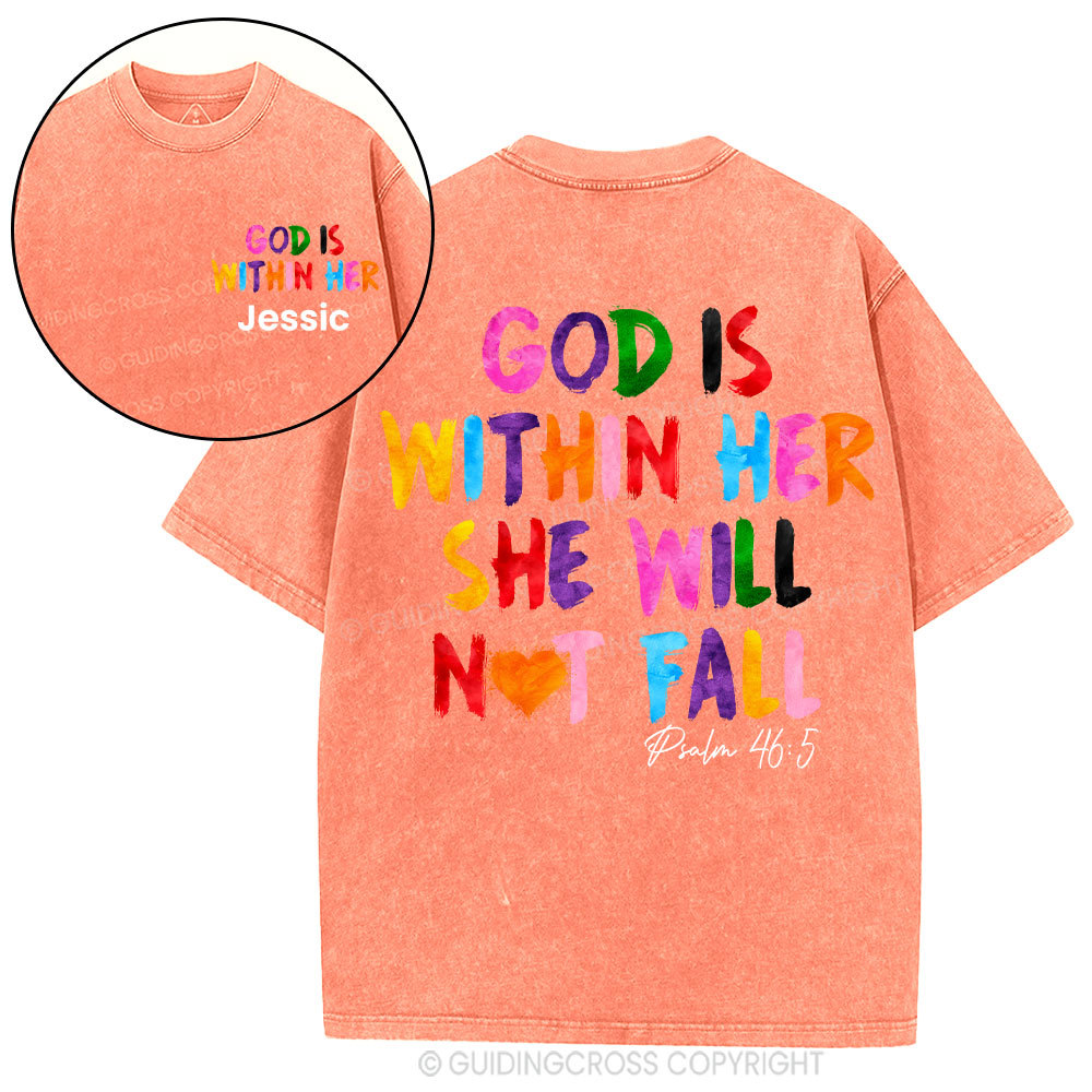 Personalized God Is Within Her She Will Not Fall Christian Washed T-Shirt