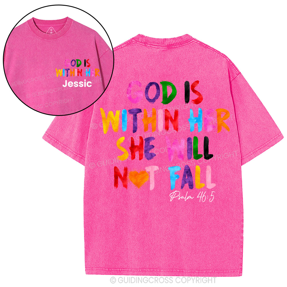 Personalized God Is Within Her She Will Not Fall Christian Washed T-Shirt