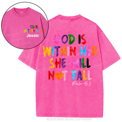 Personalized God Is Within Her She Will Not Fall Christian Washed T-Shirt