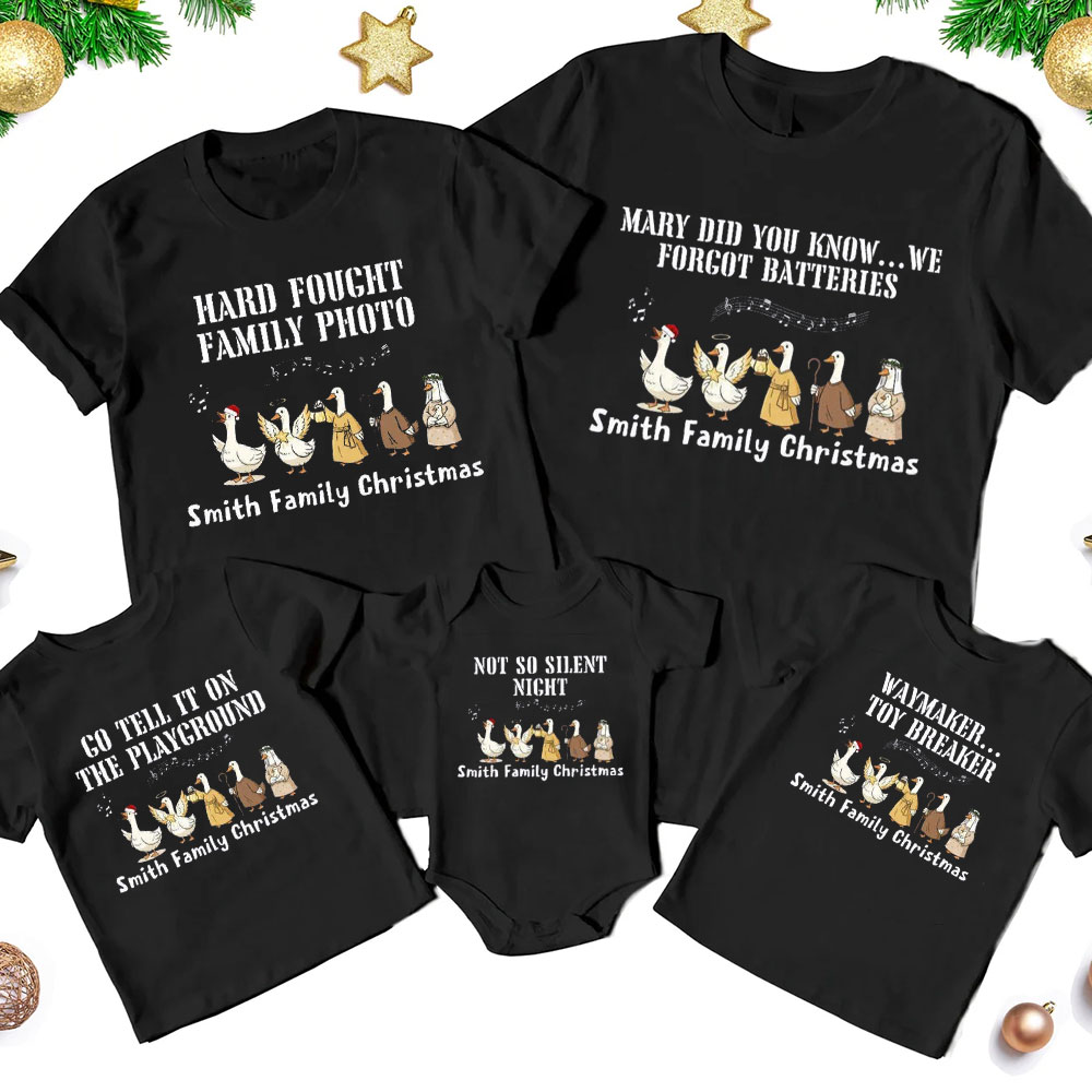 Personalized Hard Fought Family Photo Christmas Family Matching Shirts