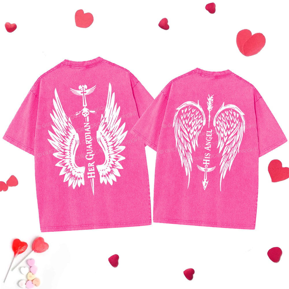 Personalized Her Guardian His Angel Christian Couple Washed T-Shirt