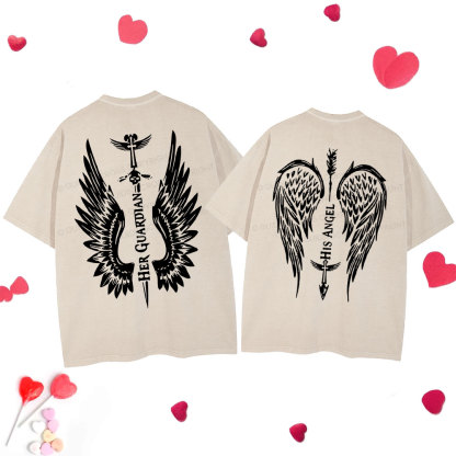 Personalized Her Guardian His Angel Christian Couple Washed T-Shirt