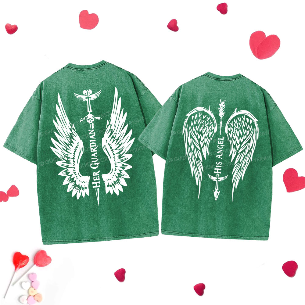 Personalized Her Guardian His Angel Christian Couple Washed T-Shirt