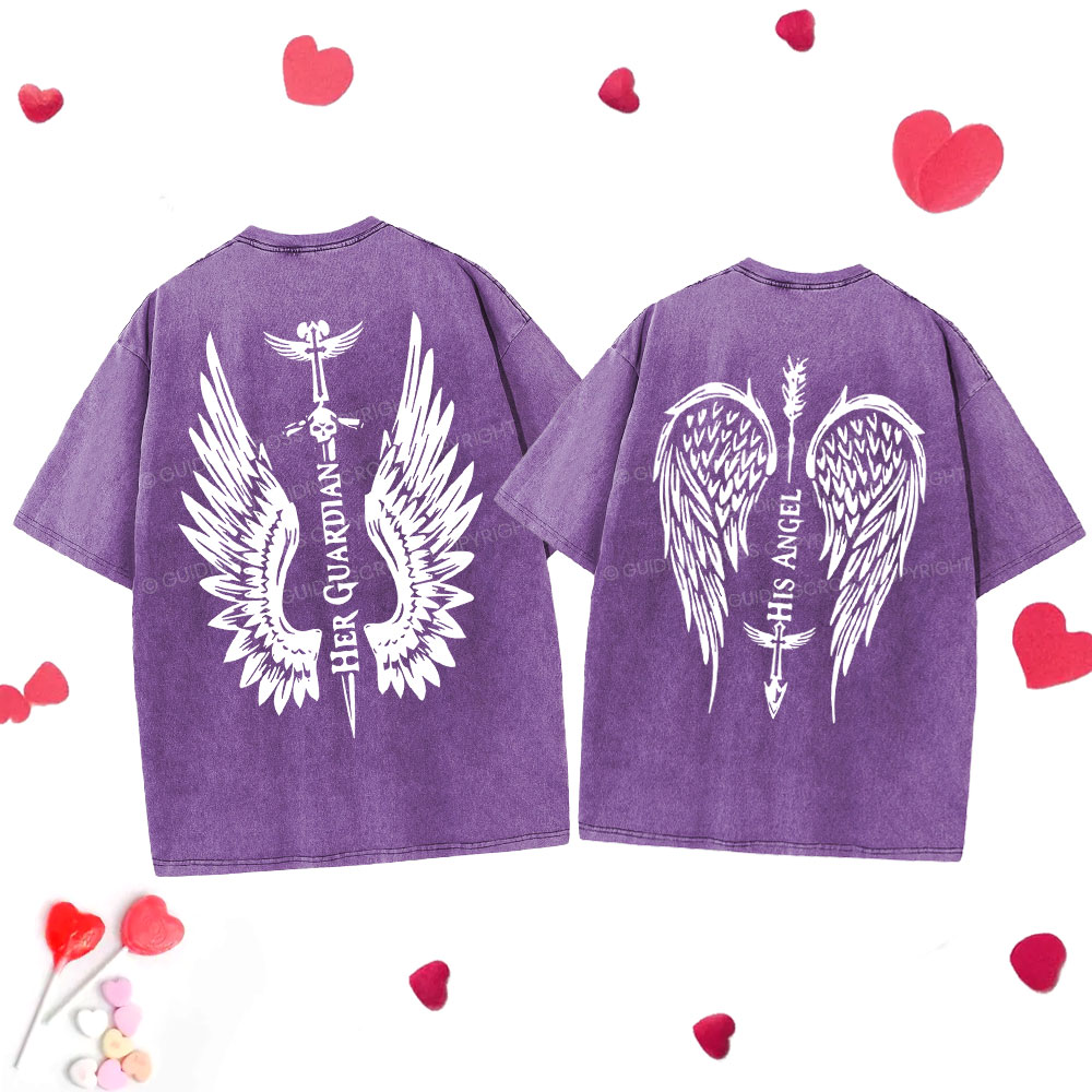 Personalized Her Guardian His Angel Christian Couple Washed T-Shirt