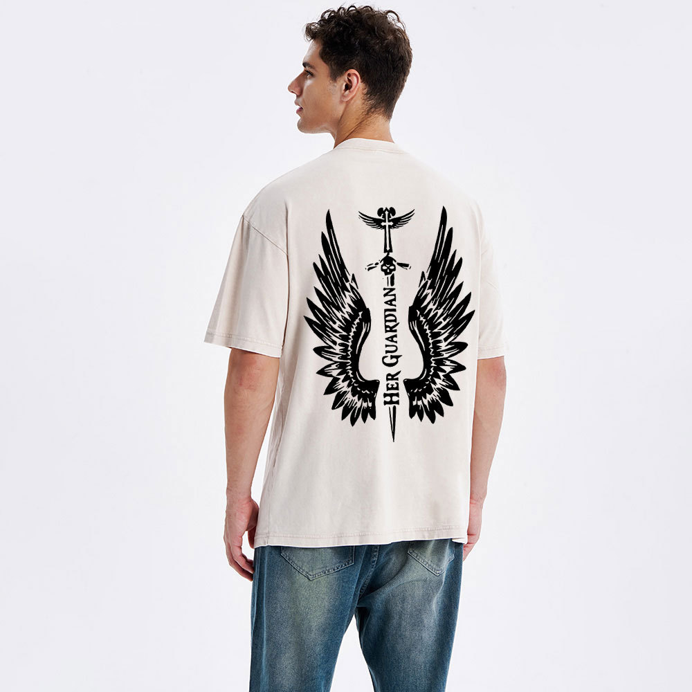 Personalized Her Guardian His Angel Christian Couple Washed T-Shirt