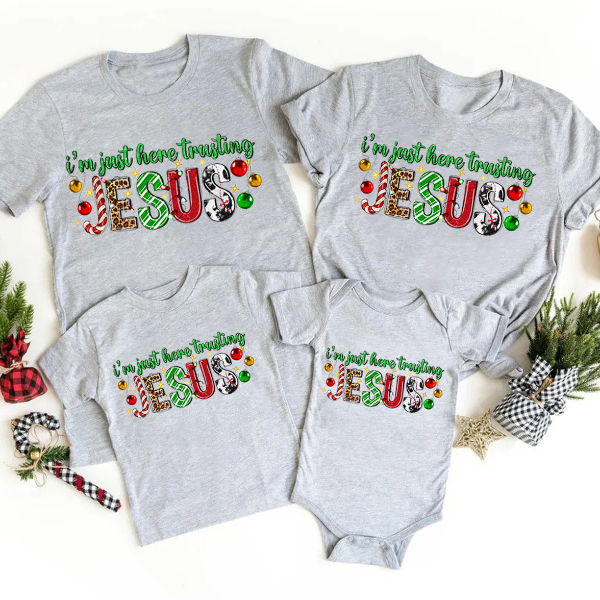 Personalized I'm Just Here Trusting Jesus Family Matching Shirts