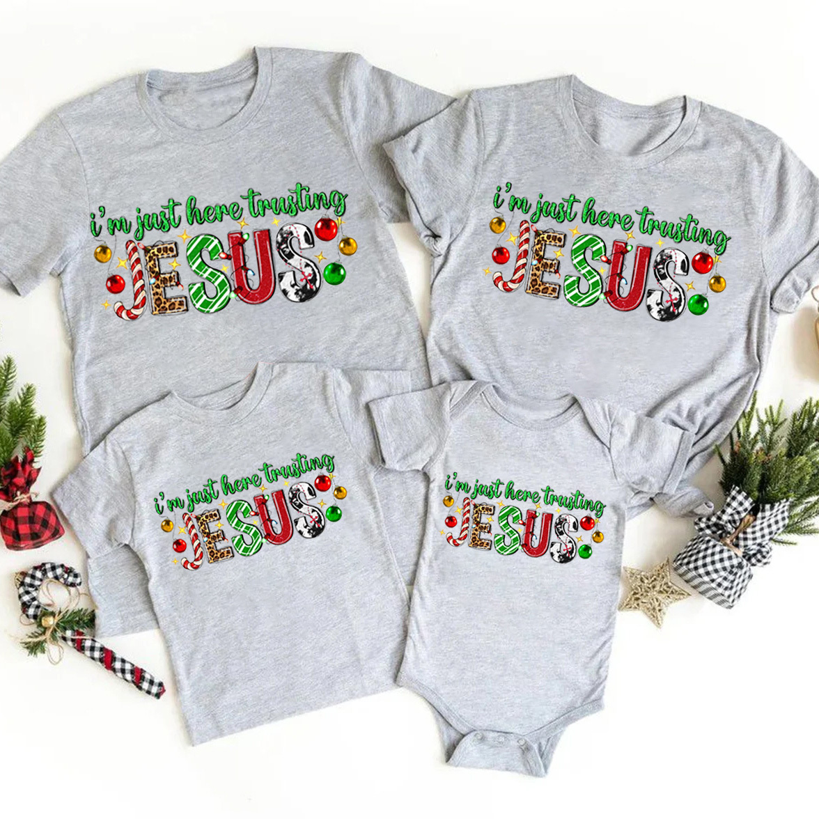 Personalized I'm Just Here Trusting Jesus Family Matching Shirts