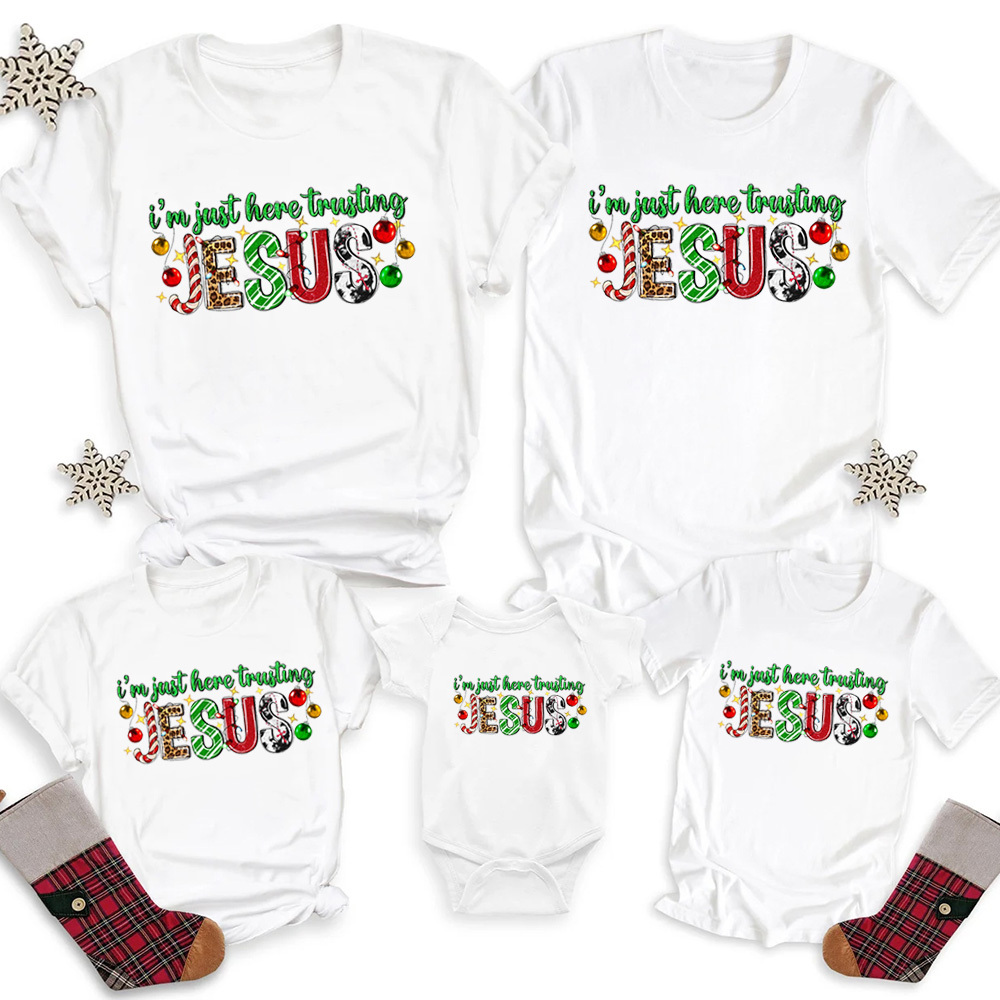 Personalized I'm Just Here Trusting Jesus Family Matching Shirts
