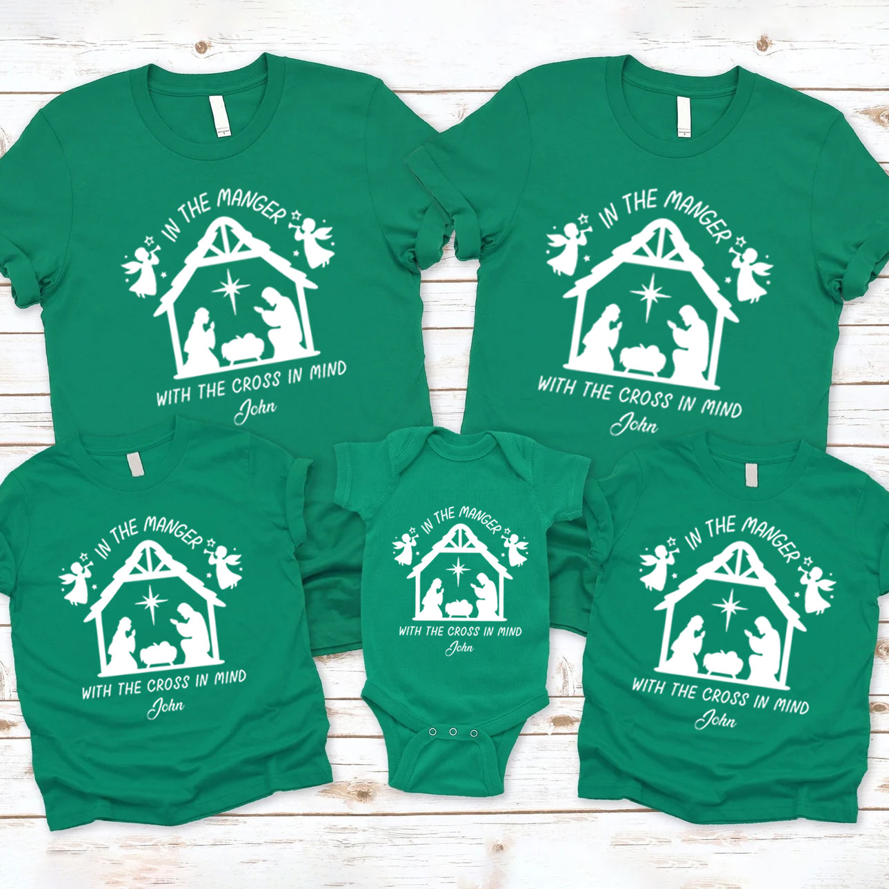 Personalized In The Manger With The Cross In Mind Christmas Family Matching Shirts