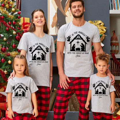 Personalized In The Manger With The Cross In Mind Christmas Family Matching Shirts