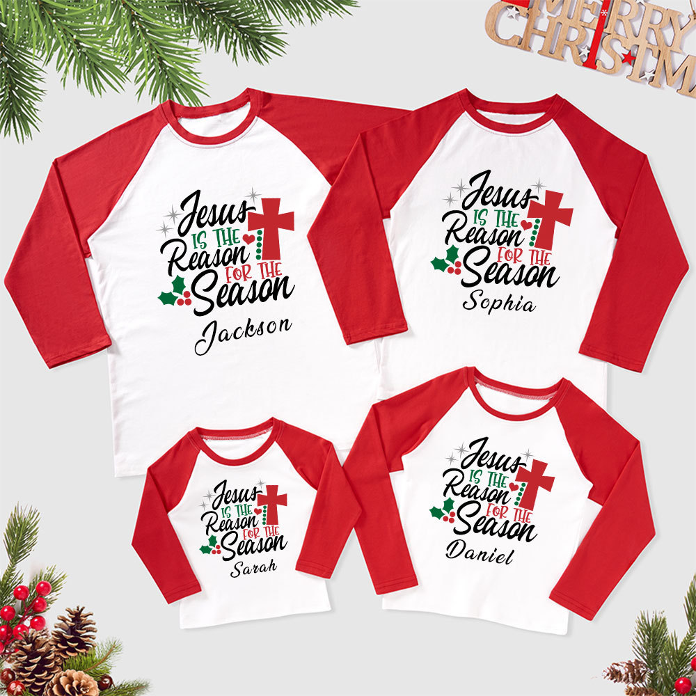Personalized Jesus Is Reason  For Season Family Raglan Long Sleeve T-Shirt