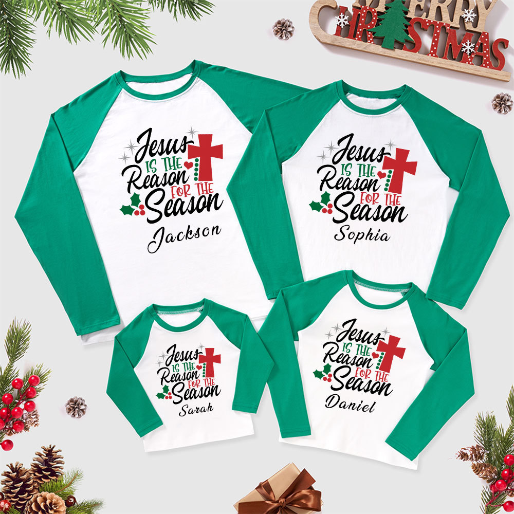 Personalized Jesus Is Reason  For Season Family Raglan Long Sleeve T-Shirt