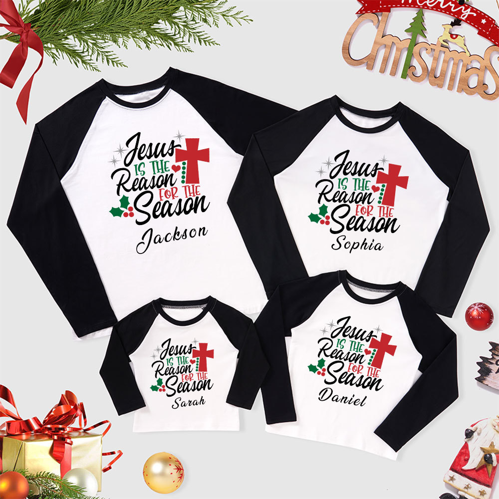 Personalized Jesus Is Reason  For Season Family Raglan Long Sleeve T-Shirt
