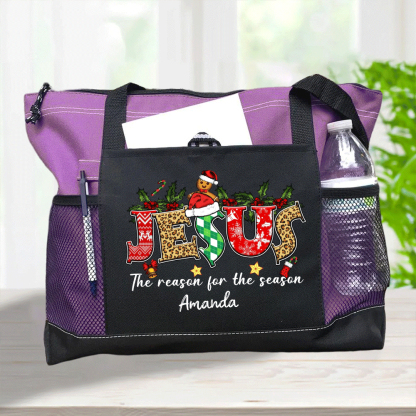 Personalized Jesus Is The Reason For The Season Christian Christmas Tote Bag