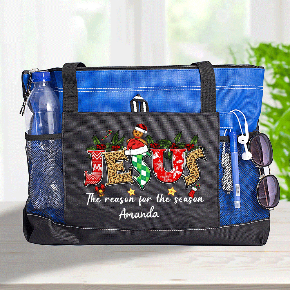 Personalized Jesus Is The Reason For The Season Christian Christmas Tote Bag