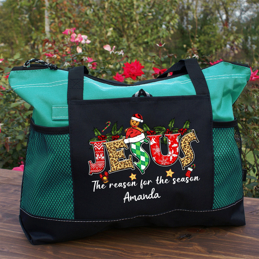 Personalized Jesus Is The Reason For The Season Christian Christmas Tote Bag