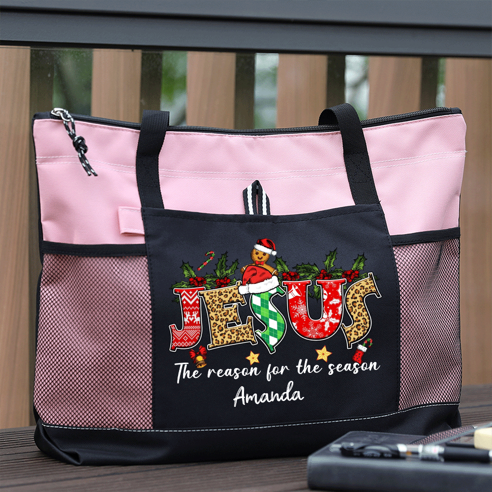 Personalized Jesus Is The Reason For The Season Christian Christmas Tote Bag