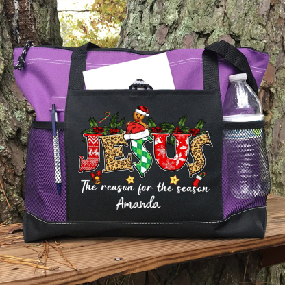 Personalized Jesus Is The Reason For The Season Christian Christmas Tote Bag