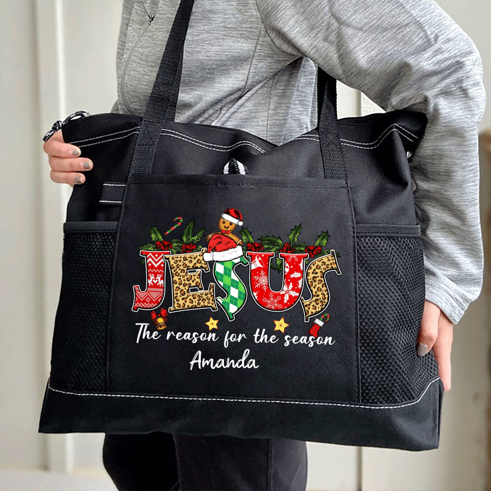 Personalized Jesus Is The Reason For The Season Christian Christmas Tote Bag