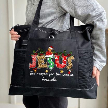 Personalized Jesus Is The Reason For The Season Christian Christmas Tote Bag