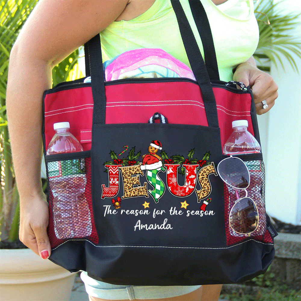 Personalized Jesus Is The Reason For The Season Christian Christmas Tote Bag
