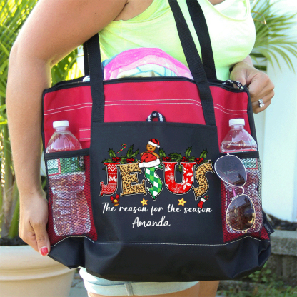 Personalized Jesus Is The Reason For The Season Christian Christmas Tote Bag