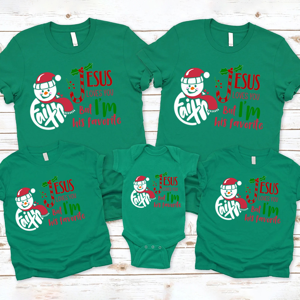 Personalized Jesus Loves You But I'm His Favorite Christmas Family Matching Shirts