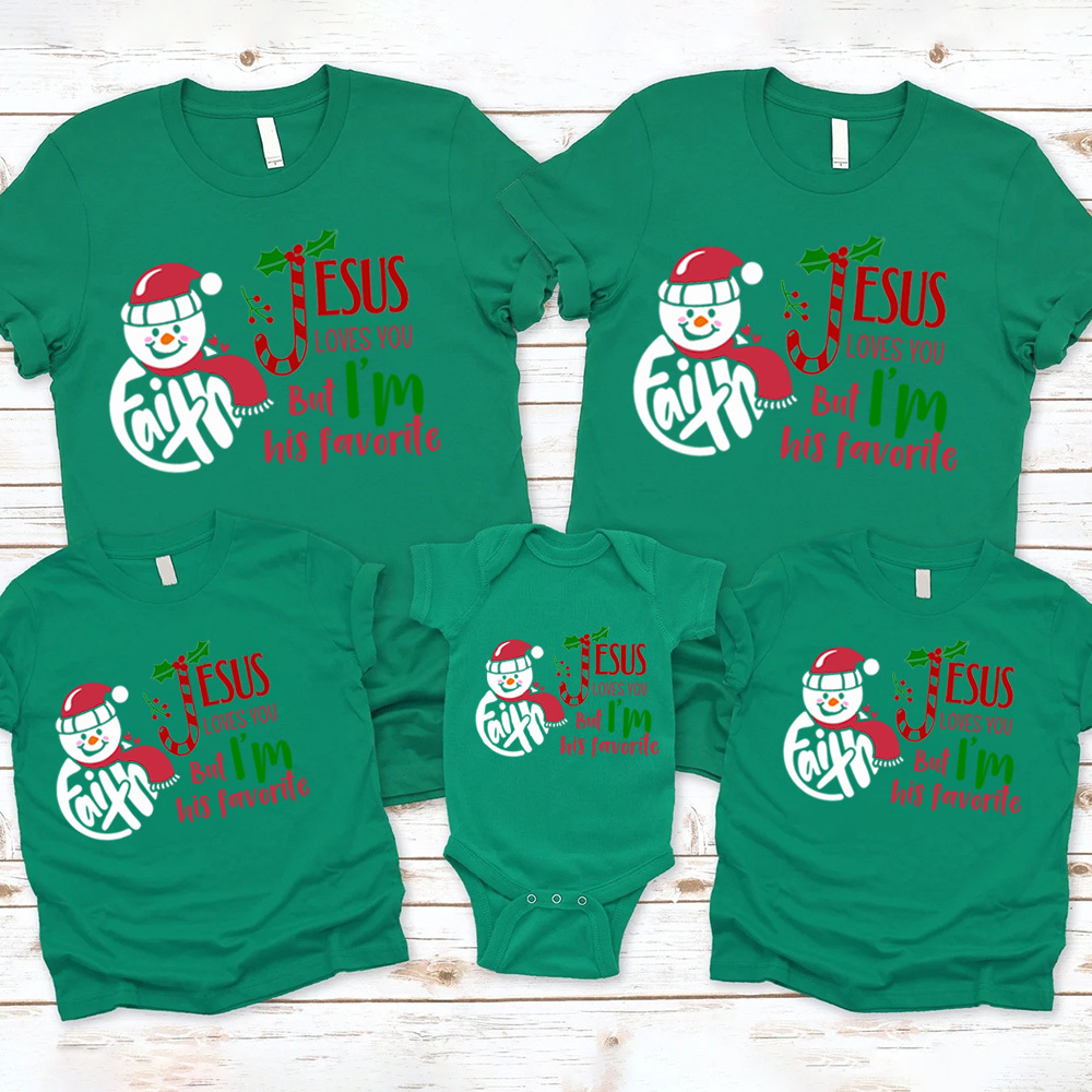 Personalized Jesus Loves You But I'm His Favorite Christmas Family Matching Shirts