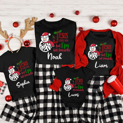 Personalized Jesus Loves You But I'm His Favorite Christmas Family Matching Shirts