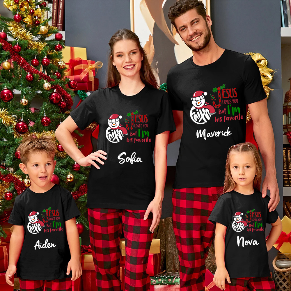 Personalized Jesus Loves You But I'm His Favorite Christmas Family Matching Shirts
