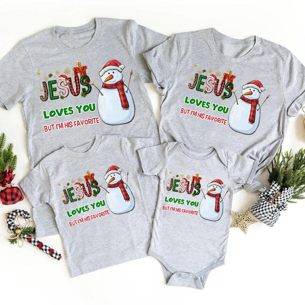 Personalized Jesus Loves You But I'm His Favorite Snowman Family Matching Shirts