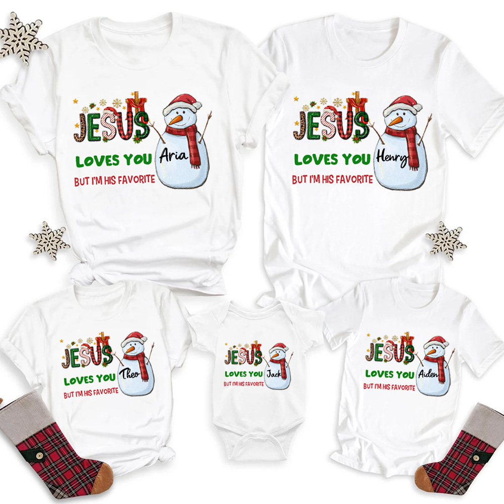 Personalized Jesus Loves You But I'm His Favorite Snowman Family Matching Shirts
