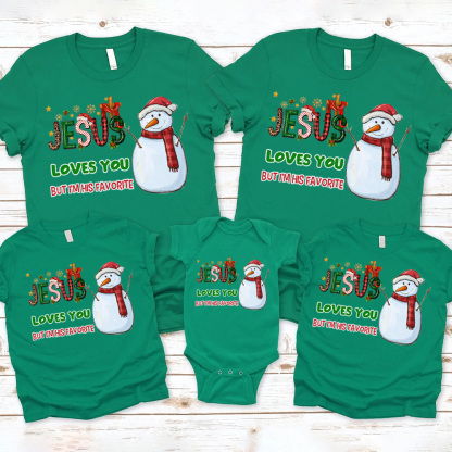Personalized Jesus Loves You But I'm His Favorite Snowman Family Matching Shirts