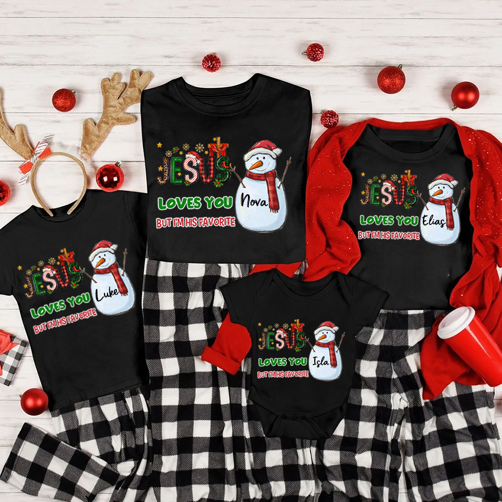 Personalized Jesus Loves You But I'm His Favorite Snowman Family Matching Shirts
